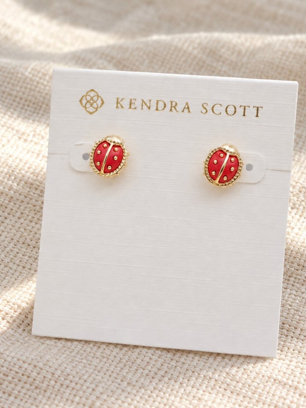 Kendra Scott Ladybug Stud Earrings Gold Red Vermillion Magnesite Jewelry